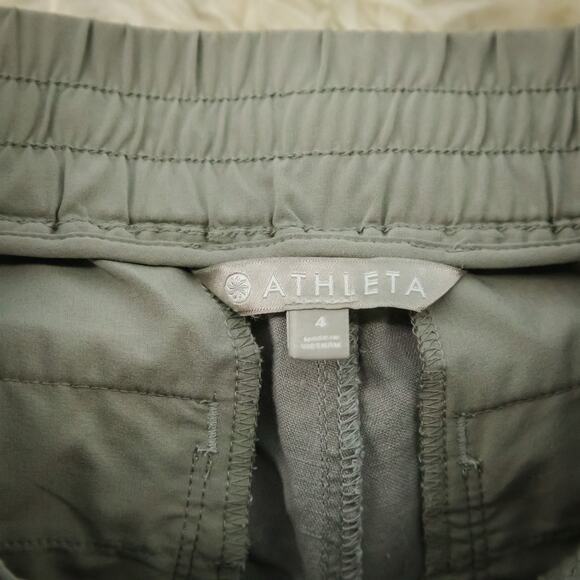 Athleta Size 4 Gray Bali Linen Drawstring Pull On Waist Tapered Leg Cuffed Pants - Picture 3 of 6